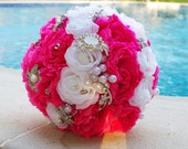Beautiful FUCSIA, WHITE Paper Flowers Wedding Bouquet. Brooches bouquet, Handmade Wedding