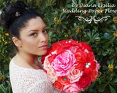 Beautiful Red,PINK, coral and teal shades  Paper Flowers Wedding Bouquet. bridesmaid bouquet, Handmade Wedding