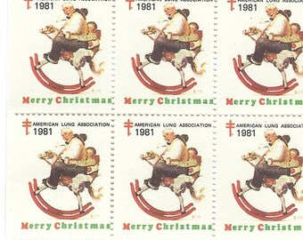 Vintage Santa CHRISTMAS SEALS set of 12 Holiday Charity Stamps Mixed Media Junk Journal XmasJJ Norman Rockwell Art