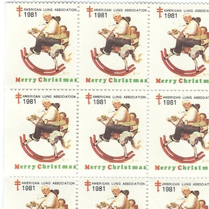 Vintage Santa CHRISTMAS SEALS set van 12 Holiday Charity Stamps Mixed Media Junk Journal XmasJJ Norman Rockwell Art