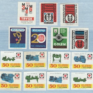 15 Industry Factory Progress Propaganda Mid Century MATCHBOX LABELS from Czechoslovakia - New Old Stock NOS  Matches Box Advertisements A210