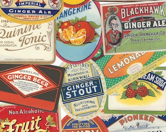 15 Vintage SODA POP Labels - Litho Great Graphics, Unused Stock 1930&#39;s  - NOS Fruit Ginger Root Beer Bottle Advertising Lithography SodaA