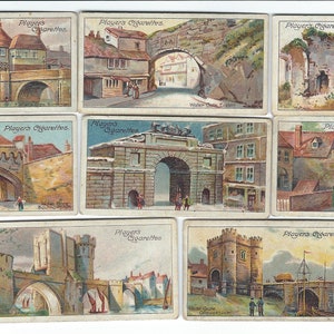 CELEBRATED GATEWAYS Gates Castle Wall 1909 8 Asst  Cigarette Cards Vintage Advertising John Player and Sons Litho Tobacco Trade Card  GG13
