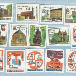 14 Architecture Buildings Art Industry Mid Century MATCHBOX LABELS from Czechoslovakia - New Old Stock NOS  Matches Box Advertisements A206