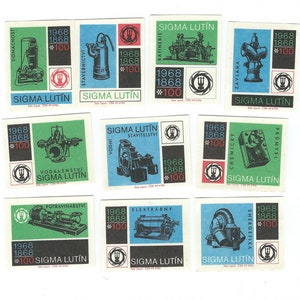 10 Industry Factory Manufacturing Mid Century Matchbox Labels from Czechoslovakia - New Old Stock NOS  Matches Box Phillumeny A195