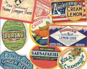 15 Vintage SODA POP Labels - Litho Great Graphics, Unused Stock 1930&#39;s  - NOS Fruit Ginger Root Beer Bottle Advertising Lithography SodaC