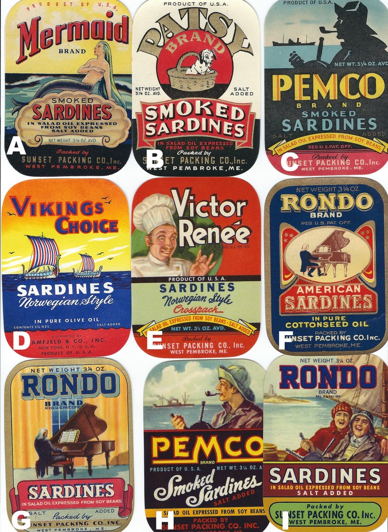 pick your favorite vintage sardine tin can labels food