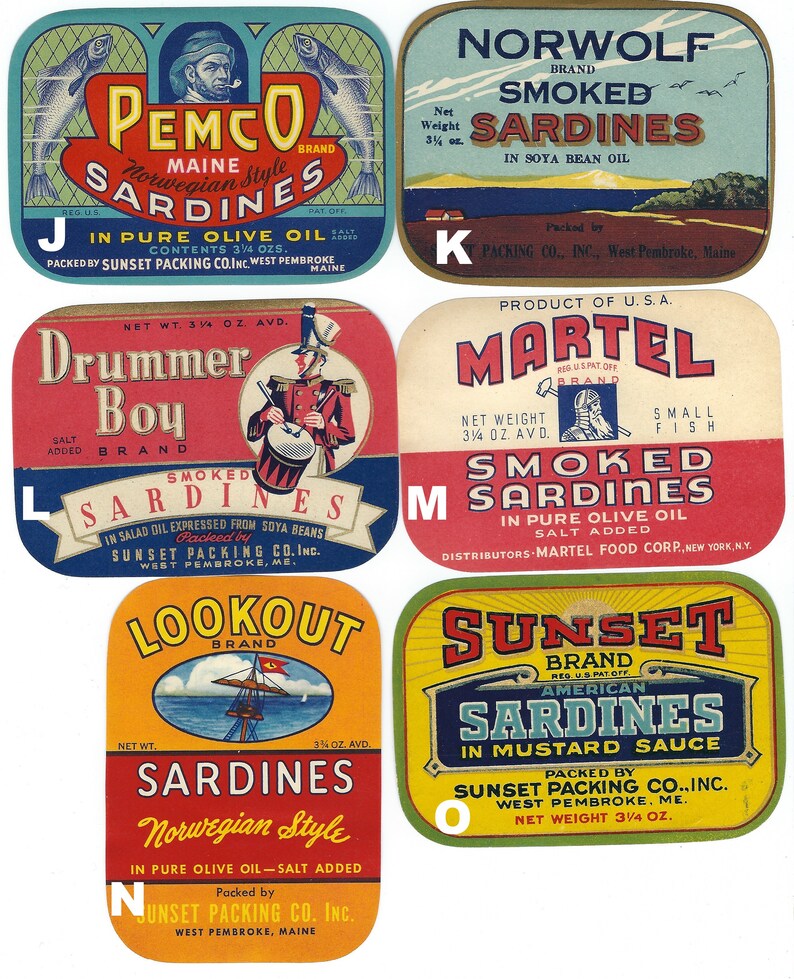 pick your favorite vintage sardine tin can labels food
