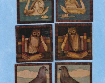 BIRDS Owl Swan Pigeon Eagle Parrot Blue Marquetry Wooden Wood Tiles - Garbaty Tarso Holzbilder Cards Issued in Kur Mark Cigarettes 1932 GB7