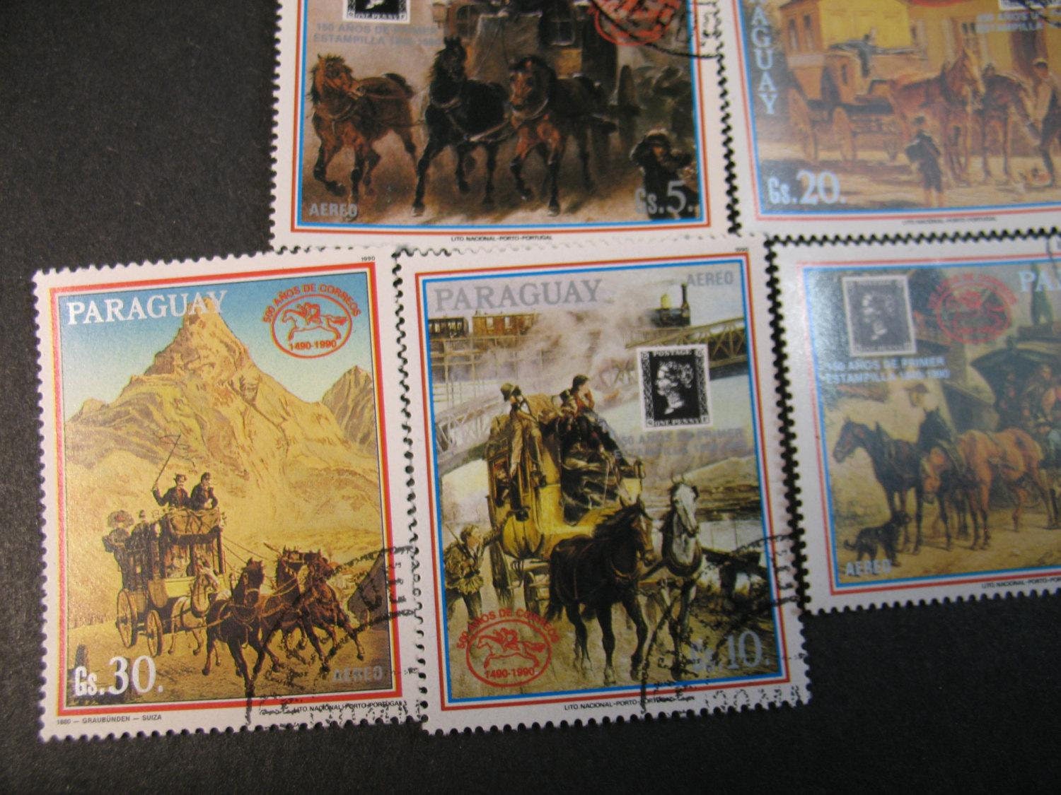 STAGE COACH Horses Pony Express Old West History of Mail Delivery STAMP ...