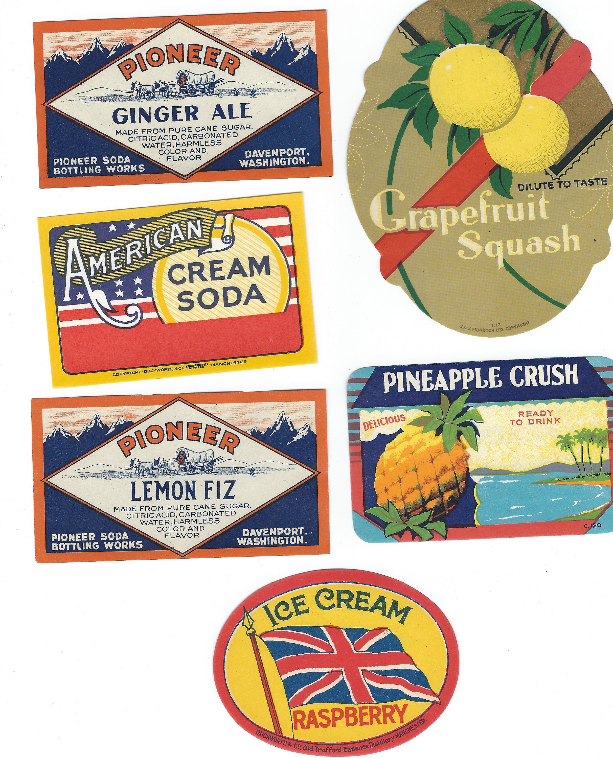 16 Vintage SODA POP Labels - Litho Great Graphics, Unused Stock 1930's ...