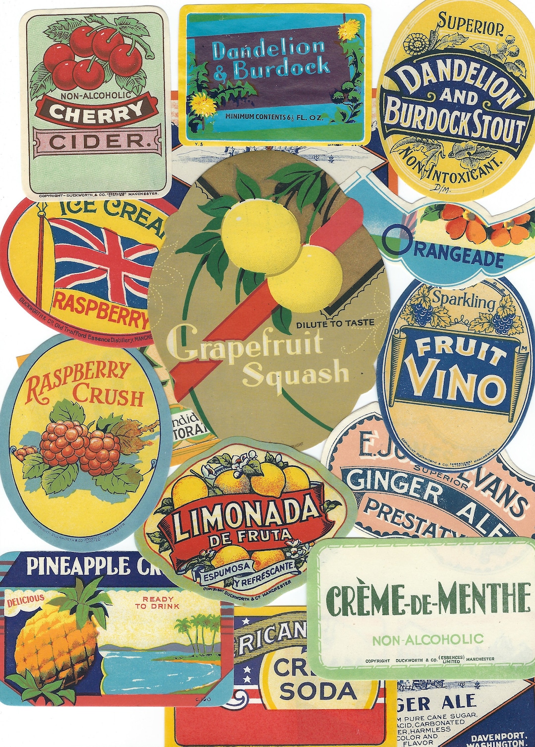 16 Vintage SODA POP Labels - Litho Great Graphics, Unused Stock 1930's - NOS Fruit Ginger Root ...
