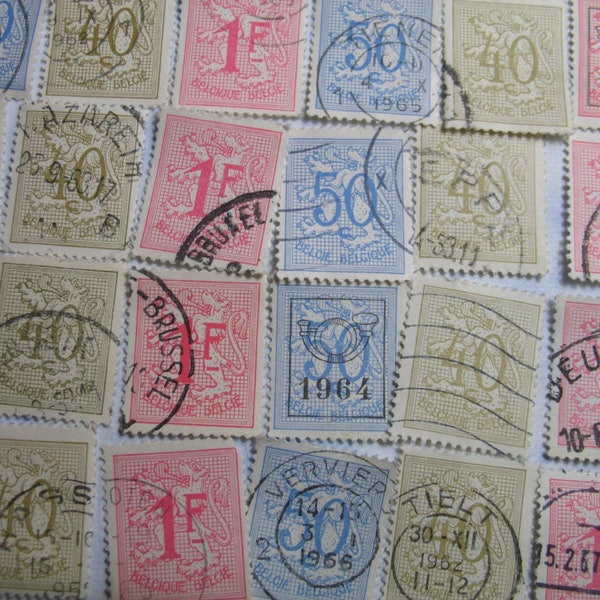 The Belgium Lion STAMP Collection - 30 Vintage Postage Stamps from Belgique Belgie - 1950  (B24)