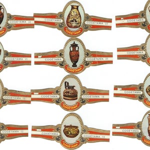 Oud-Grieks aardewerk SIGAR BAND-labels 24 stuks kunstvazen en amfora - Cogetama-labels 60s - gemengde techniek Ephemera gewijzigde kunst CB46