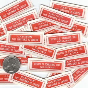8 CAUTION Caustic Antique Pharmacy Apothecary Bottle Labels Jar Label  - Poison Pharmacists Medical Paper Ephemera Original Vintage