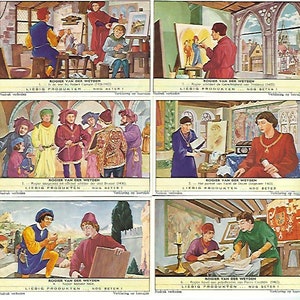 Rogier van der Weyden 6 tarjetas 1961 Pintor flamenco Países Bajos - Liebig Trade Vintage Litografía holandesa flamenca Tarjeta Lg532
