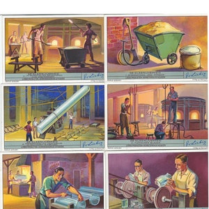 Die Glasindustrie Industrielle Geschichte Glasbläserei 1937 Wunderschönes Set- Liebig Trade Cards Vintage flämische niederländische Werbekarte LG113