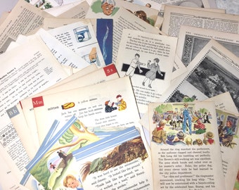 School Days Book Textbook Pages Inspiration Pack 86 page;  Illustrations, Graphics, Photos, Charts  Vintage Paper Ephemera