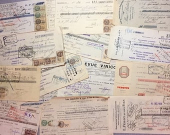 4 Antique FRENCH RECEIPTS, with tax stamps and calligraphy - 1900s to 50&#39;s Vintage Paper Ephemera France Bill Invoice Payment Documents