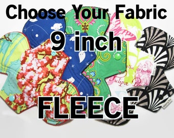 Choose Your Topper Fabric - 9 inch- Custom Cloth Menstrual Pad - Choose Absorbency - Fleece Back