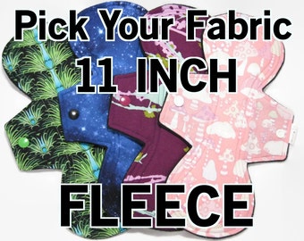 Pick Your Fabric 11 inch- Long Cloth Pad - Choose Fabric and Absorbency - Fleece Back, Postpartum mama cloth, Overnight cloth pad