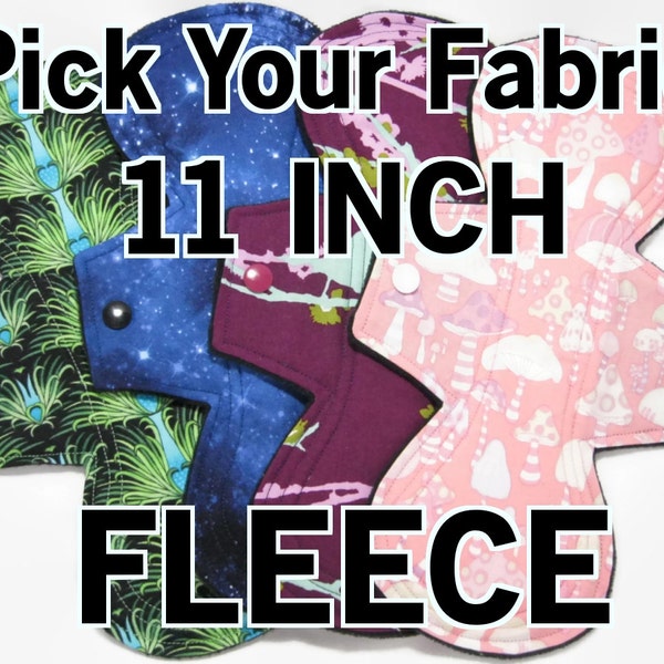 Pick Your Fabric 11 inch- Long Cloth Pad - Choose Fabric and Absorbency - Fleece Back, Postpartum mama cloth, Overnight cloth pad