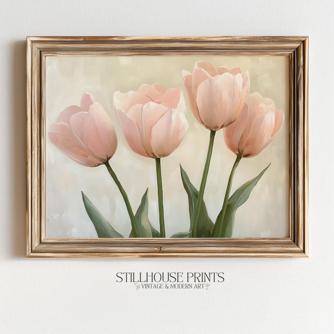 Floral Printable Art for Home Decor - Soft Pink Tulip Painting, Spring ...