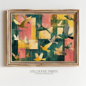 Tropical Birds in Flight, Mid-Century Modern Fall Wall Art (Digital Download) 3160