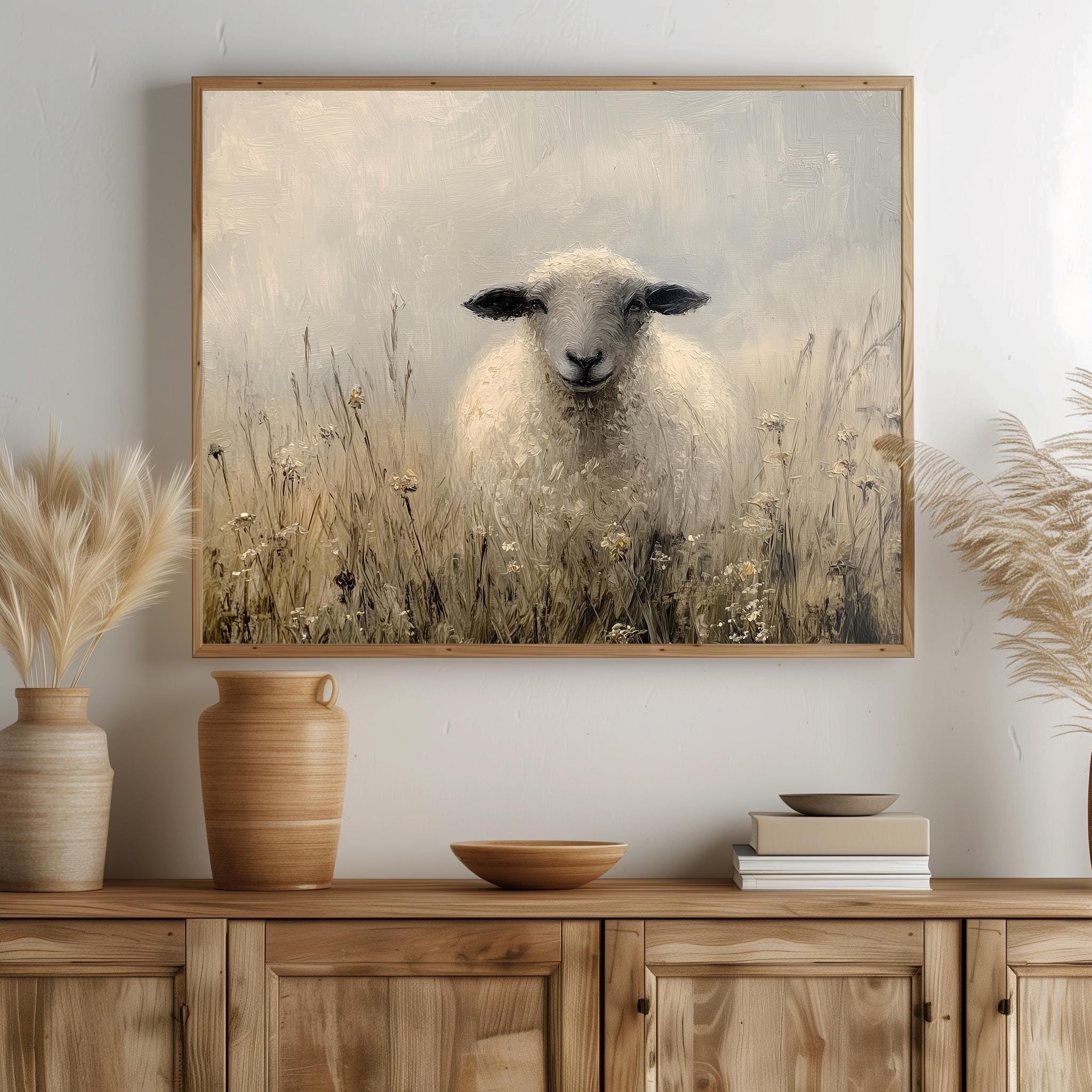 Rustic Sheep Painting, Golden Meadow Farmhouse Wall Art Printable ...