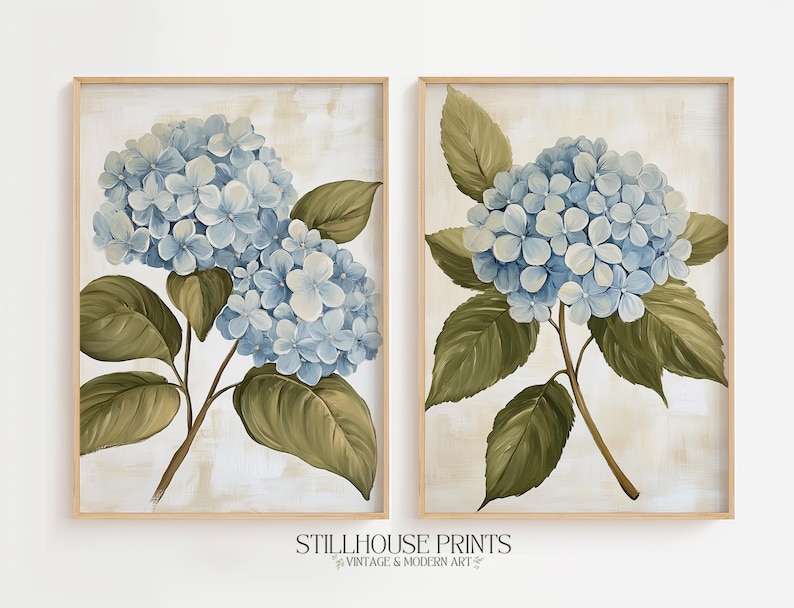 Blue Hydrangea Prints Set, Printable Botanical Wall Art ...