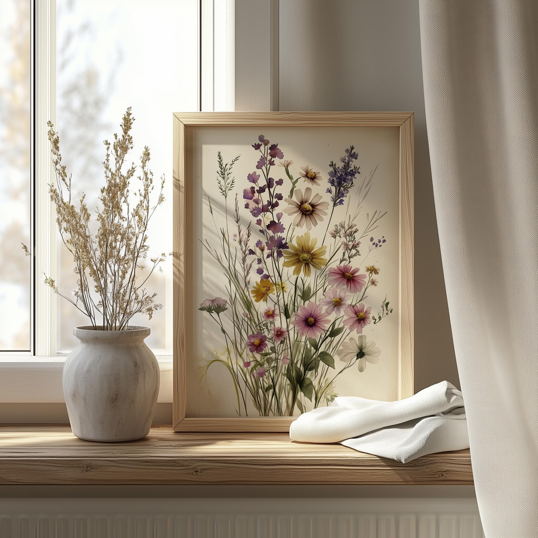 Vintage Botanical Wildflower Bouquet - Cottagecore Decorative Wall Art ...