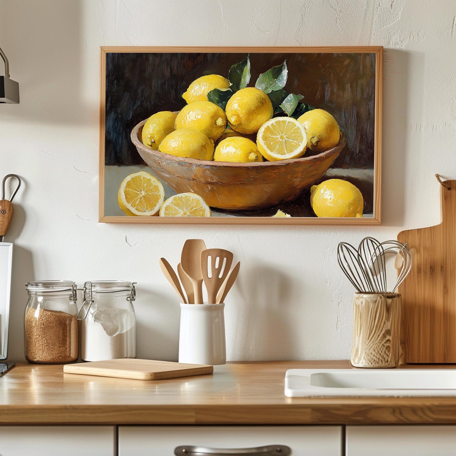 Lámina decorativa vintage para cocina con temática de frutas: limones