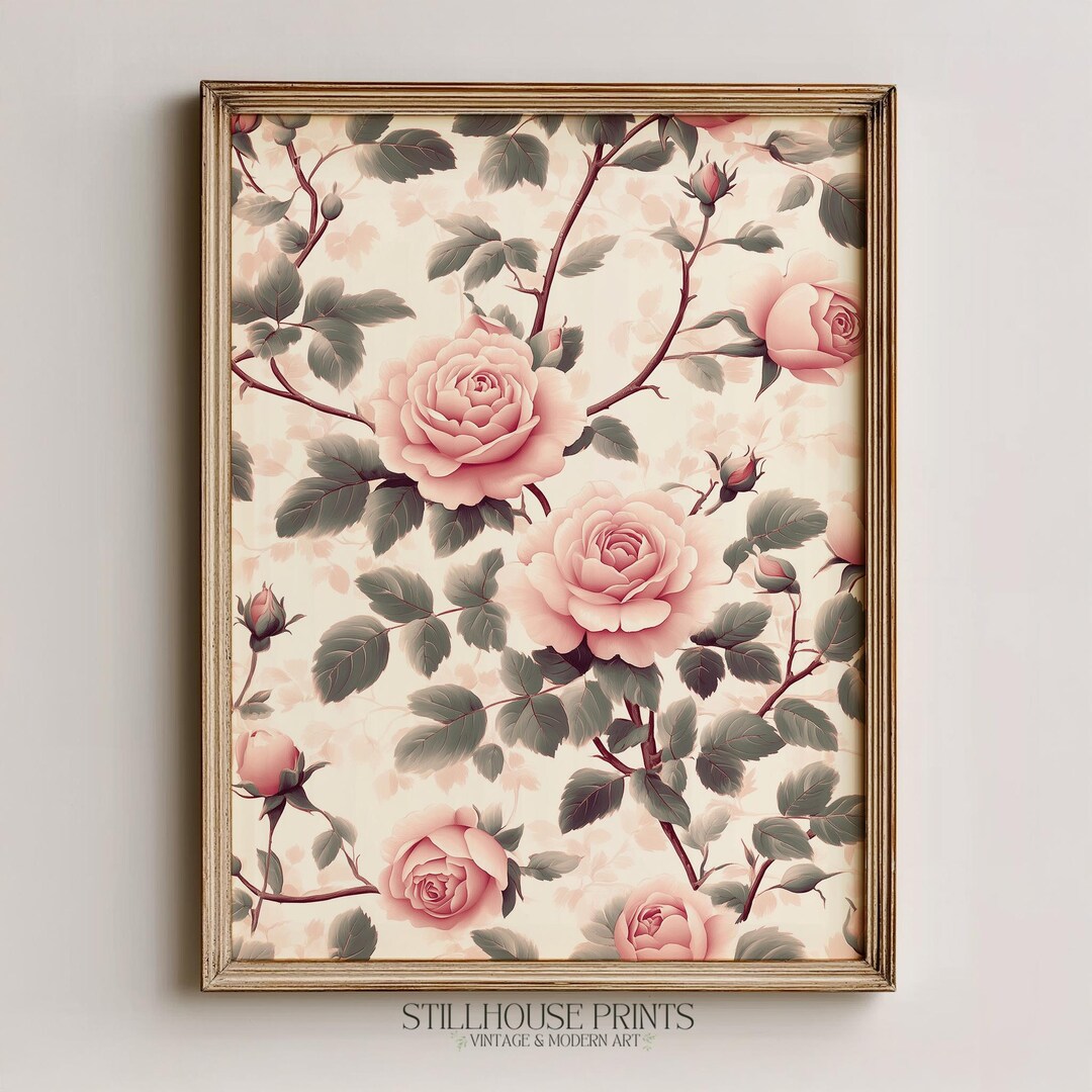 Printable Vintage Pink Roses Botanical Print - Romantic Cottagecore ...