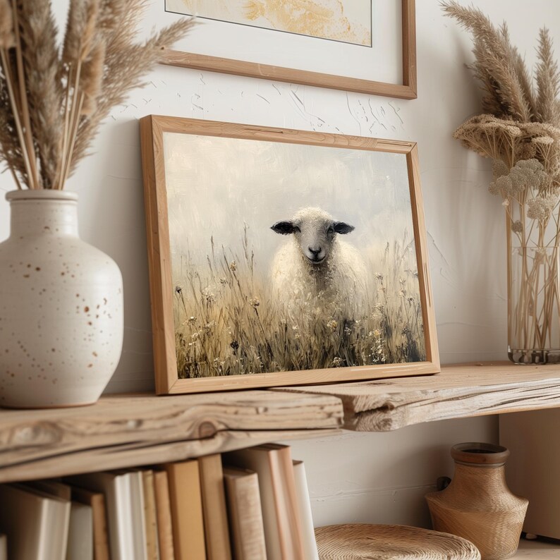 Rustic Sheep Painting, Golden Meadow Farmhouse Wall Art Printable ...