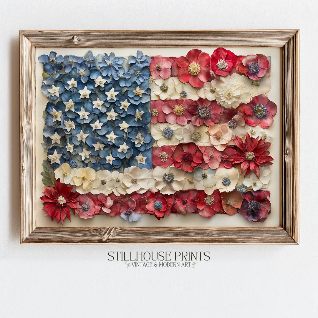 Patriotic American Flag Printable - Vintage USA Flag Wall Art, Rustic ...