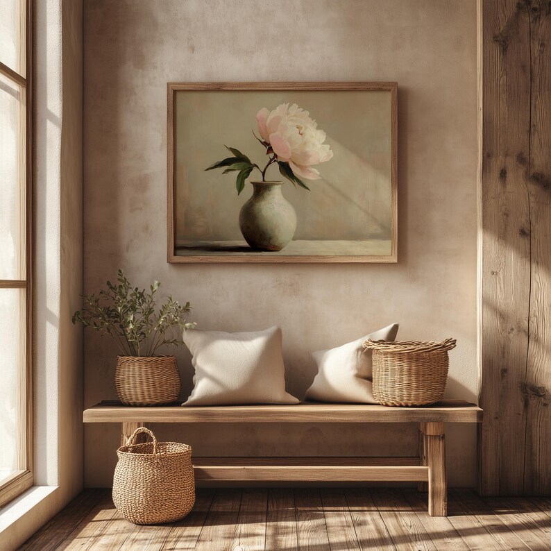 Vintage Peony Flower Print, Botanical Still Life Printable Wall Art