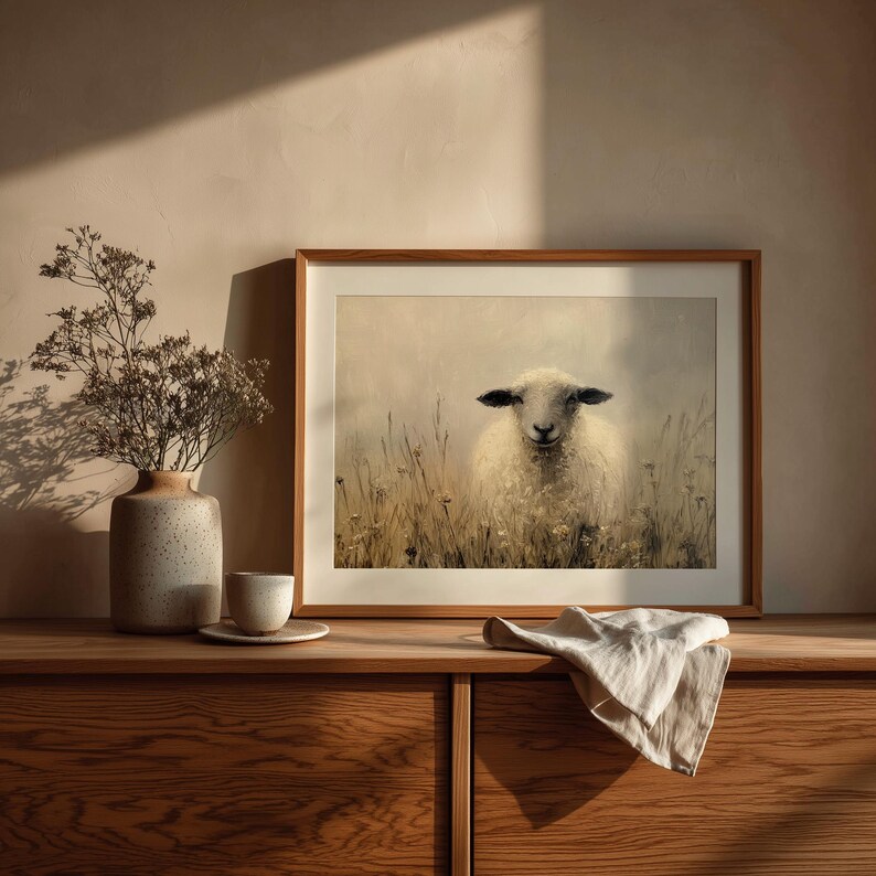 Rustic Sheep Painting, Golden Meadow Farmhouse Wall Art Printable ...