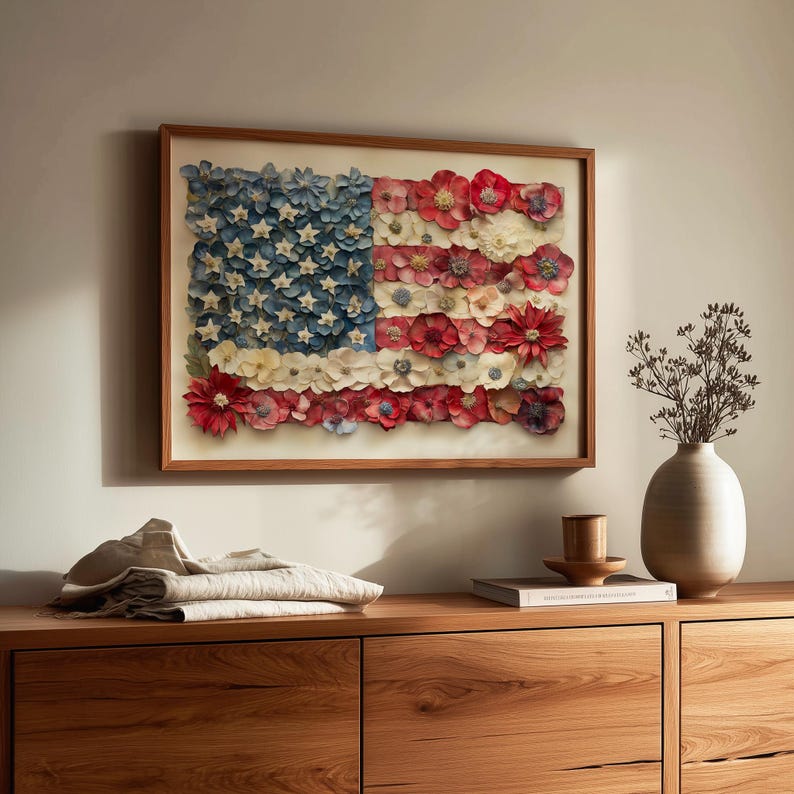 Patriotic American Flag Printable - Vintage USA Flag Wall Art, Rustic ...