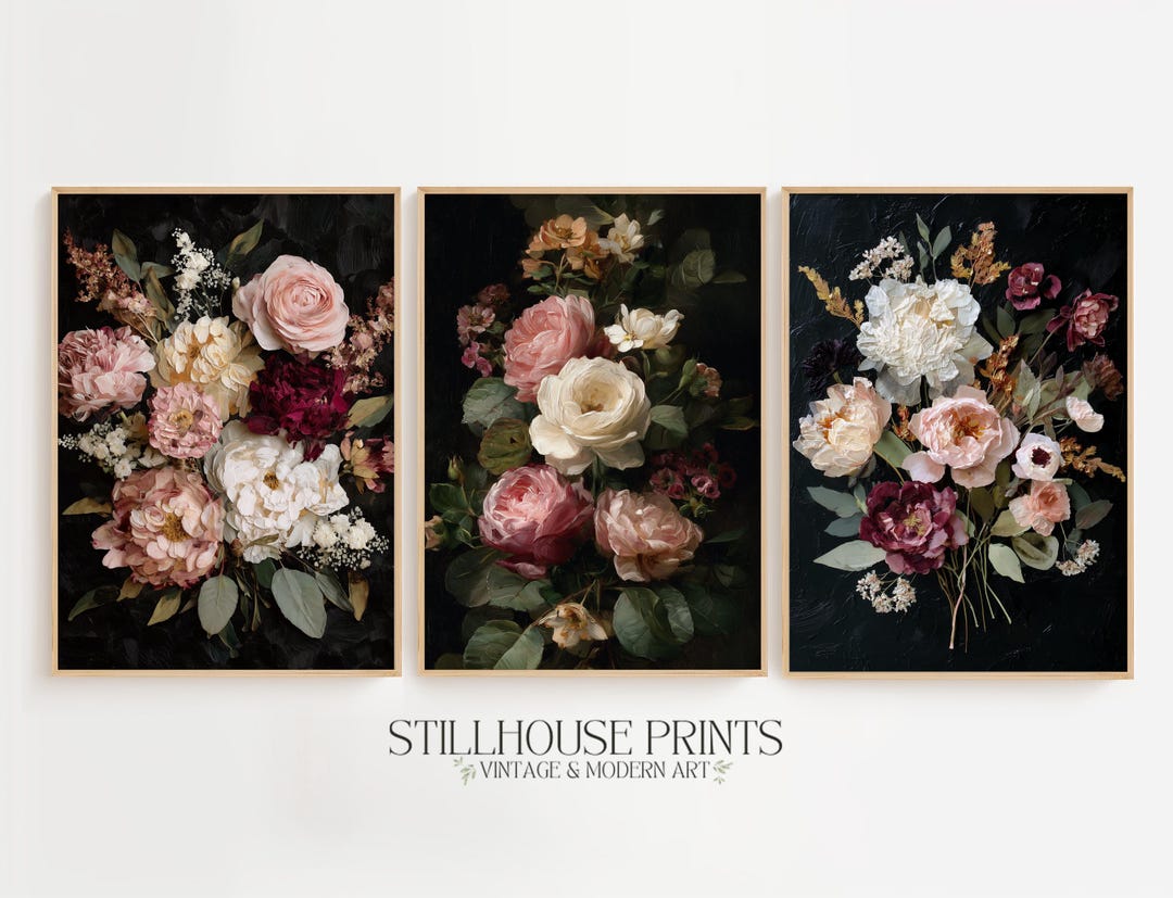 Moody Floral Print Bundle - Vintage-inspired Still Life Wall Art Set ...
