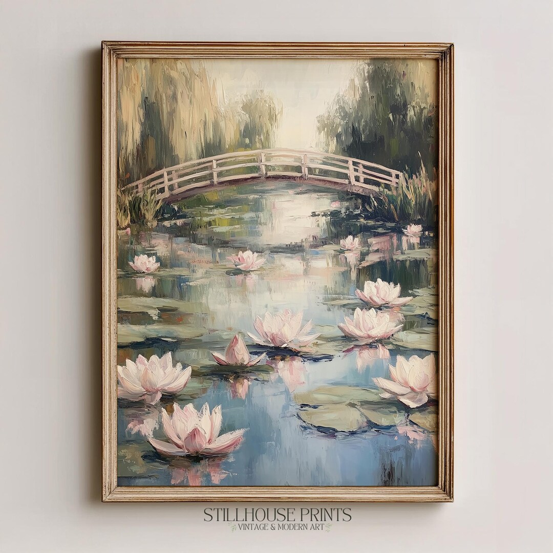 Monet Inspired Art Print With Water Lilies - Impressionist Pond Scene ...