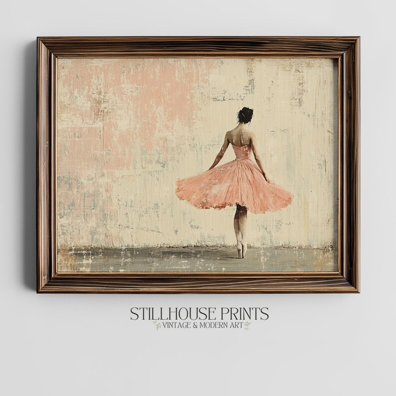 Vintage Ballerina Dancing Art, Printable Pink Tutu Painting, Elegant ...
