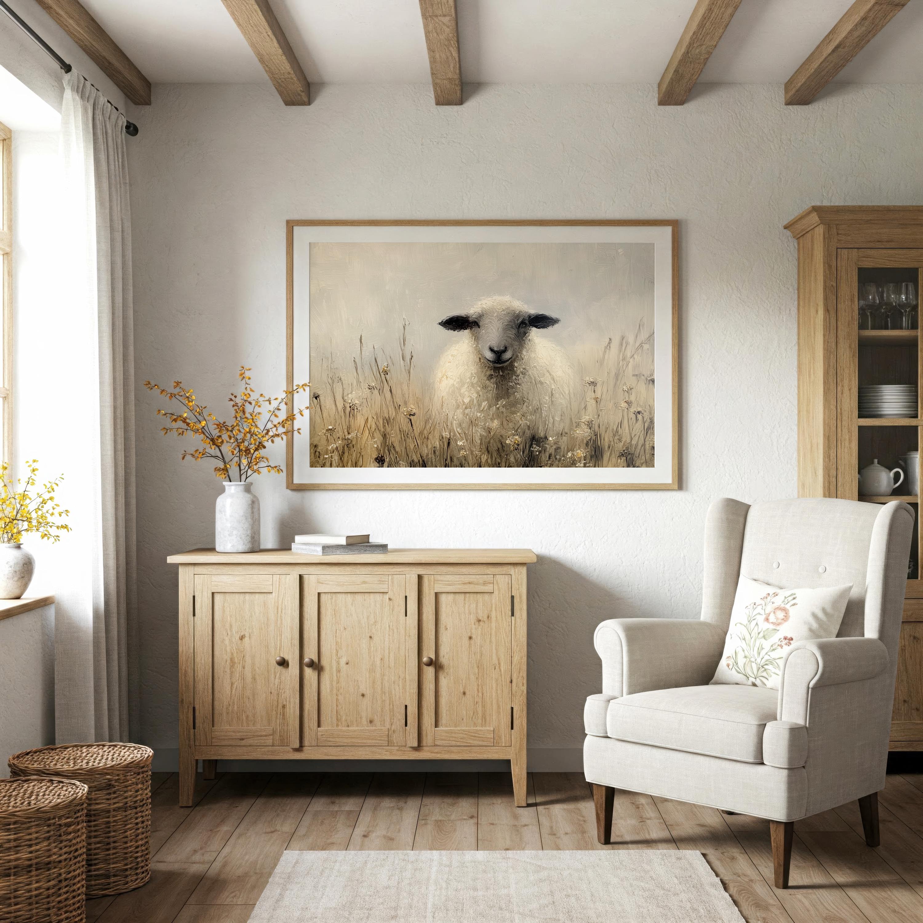 Rustic Sheep Painting, Golden Meadow Farmhouse Wall Art Printable ...