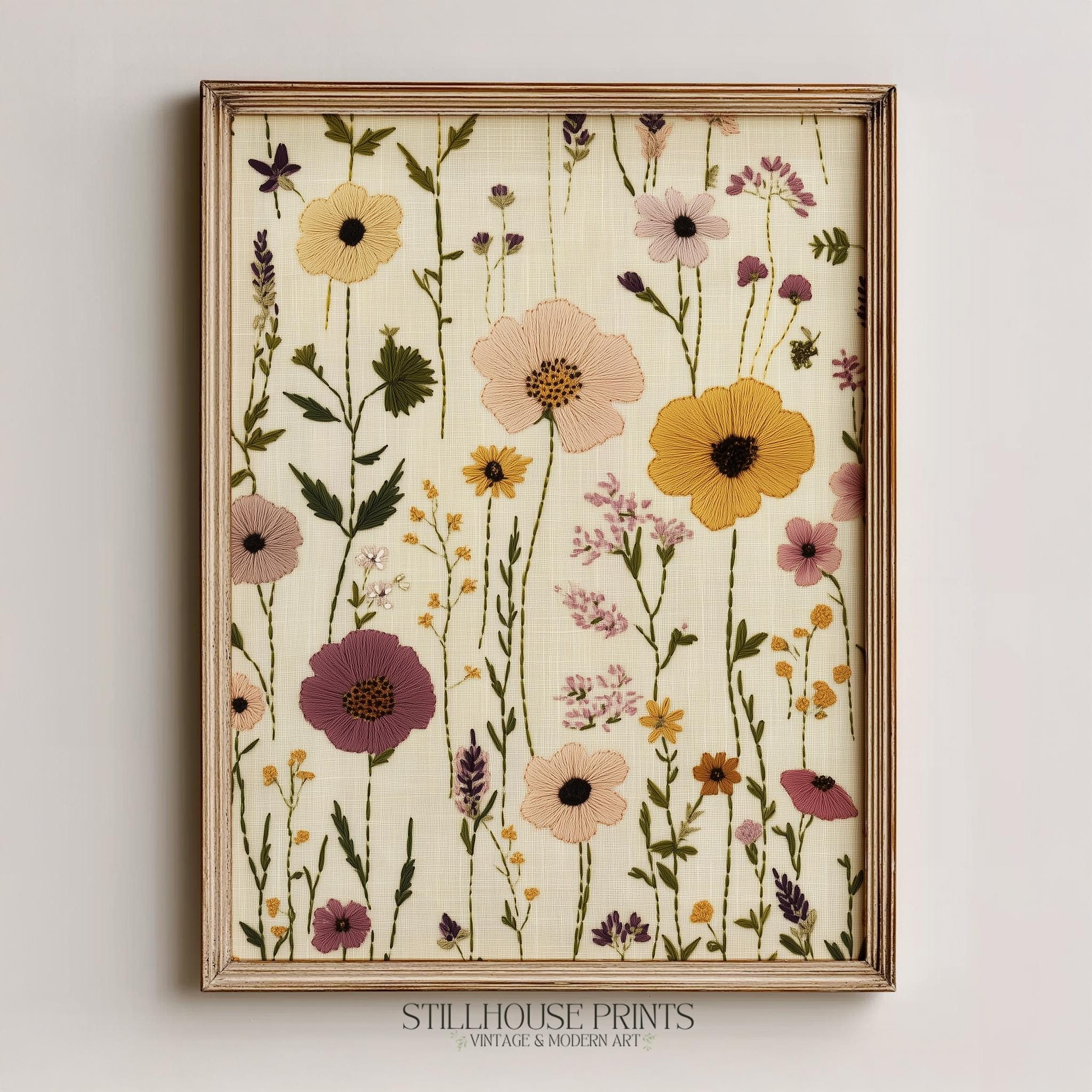 Cottagecore Embroidery Floral Printable Art - Cozy Vintage Botanical ...