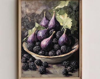 Vintage Figs and Berries Still Life, Moody Dark Kitchen Printable Wall Art (Digital Download) 669
