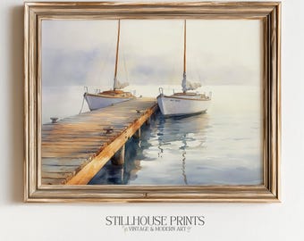 Weiche Aquarell Segelboote, Küstendock Malerei druckbare Wandkunst (Digitaler Download) 499