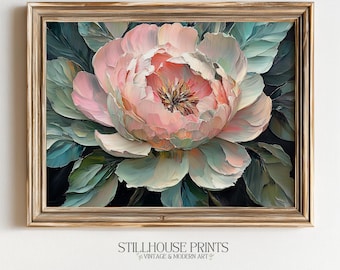Vintage Pastel Peony Print - Romantic Cottagecore Floral Art, Printable Botanical Wall Decor, Moody Oil Painting Style Download 900