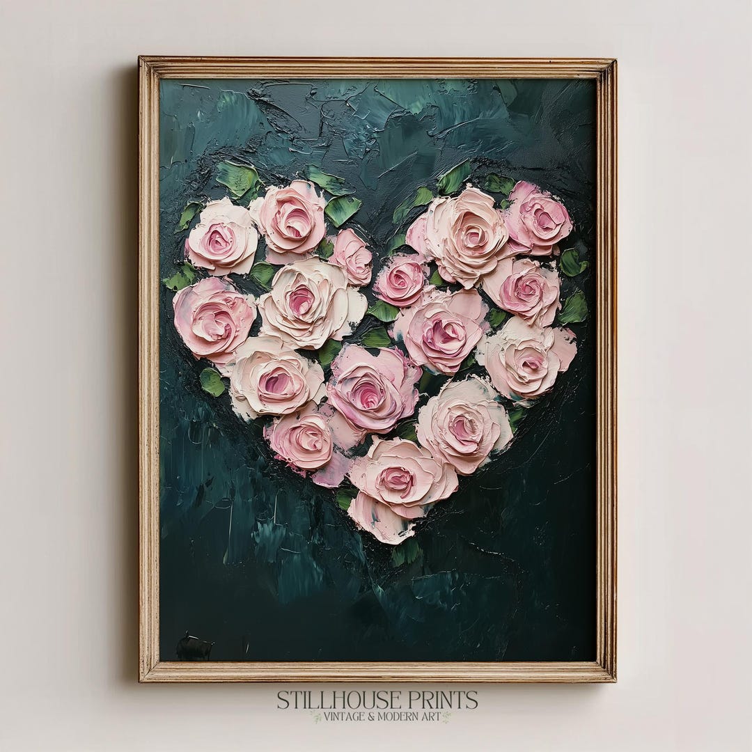 Romantic Floral Heart Printable - Vintage Cottagecore Decor, Pink ...