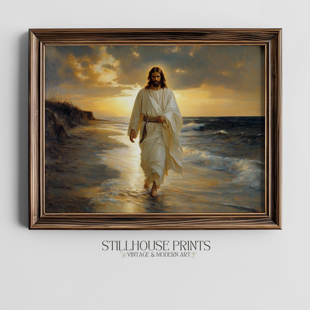 Oil Painting Christian Art - Printable Wall Art of Jesus Walking on ...