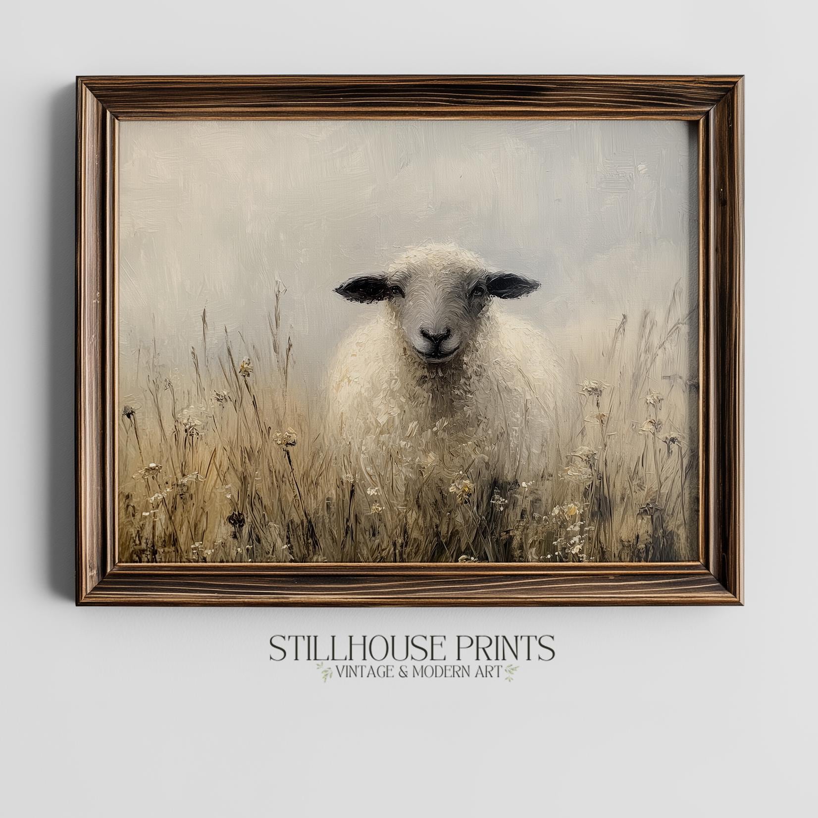 Rustic Sheep Painting, Golden Meadow Farmhouse Wall Art Printable ...