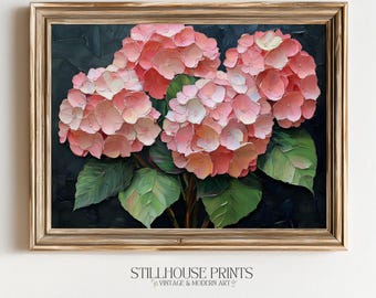 Vintage Cottagecore Printable Hydrangea Art - Romantic Pink Floral Oil Painting, Summer Wall Art Digital Download Print 903